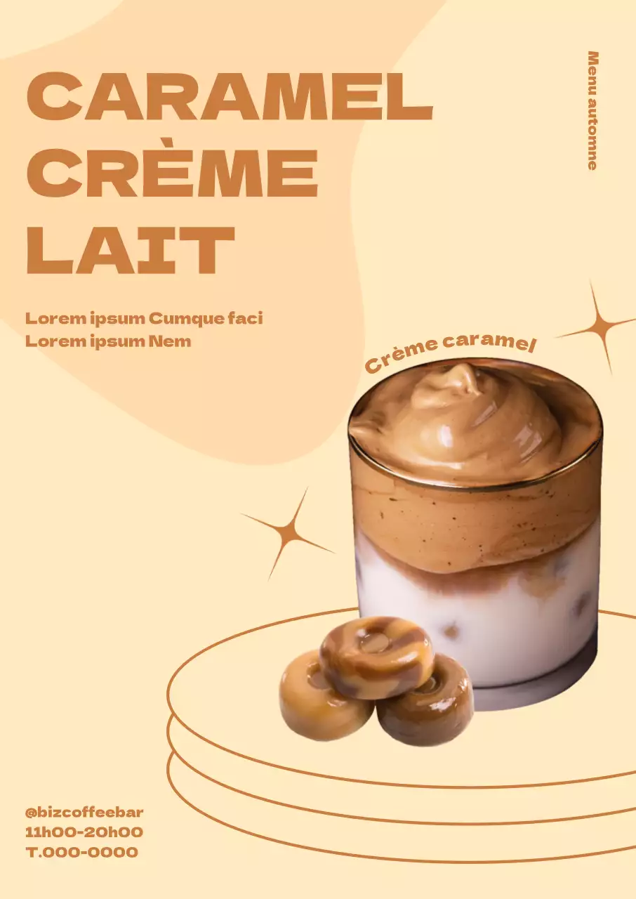 Affiche de crème de caramel au lait avec des formes remplies sur un fond ivoire