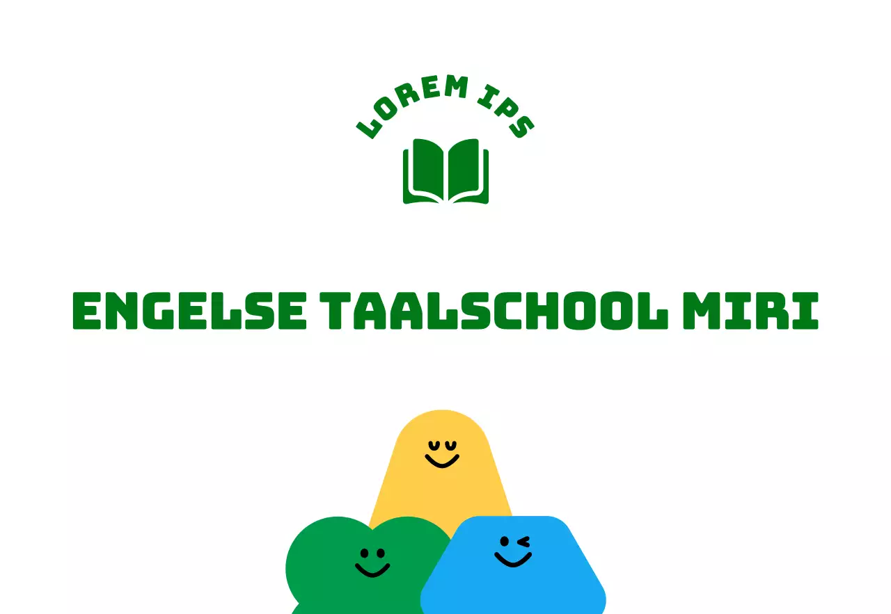 Voor het promoten van een Engelse taalschool voor basisschoolleerlingen met een schattige illustratie van een groen en geel stripfiguur.