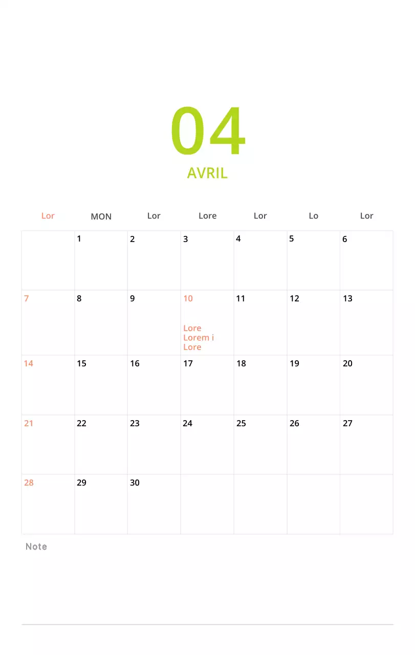 Calendrier de bureau illustré vert sur le thème de la famille