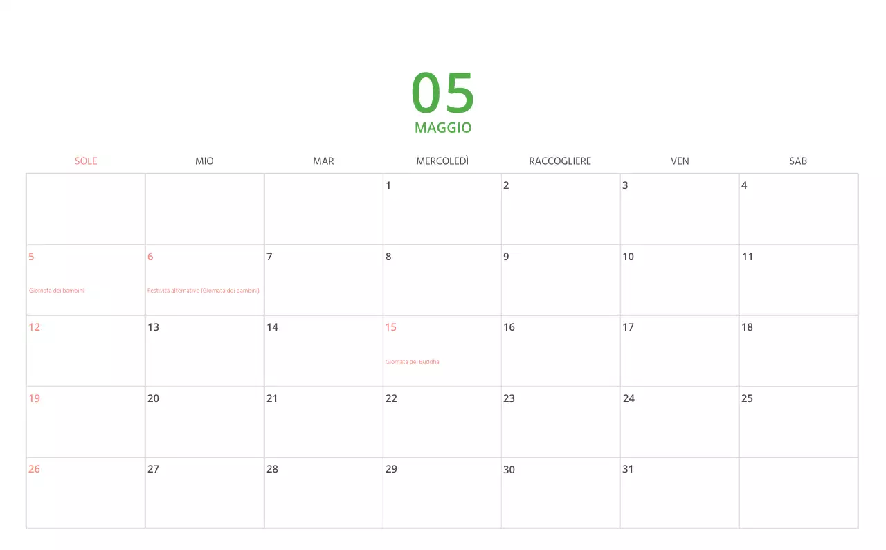 Simpatico calendario da tavolo illustrato verde a tema famiglia