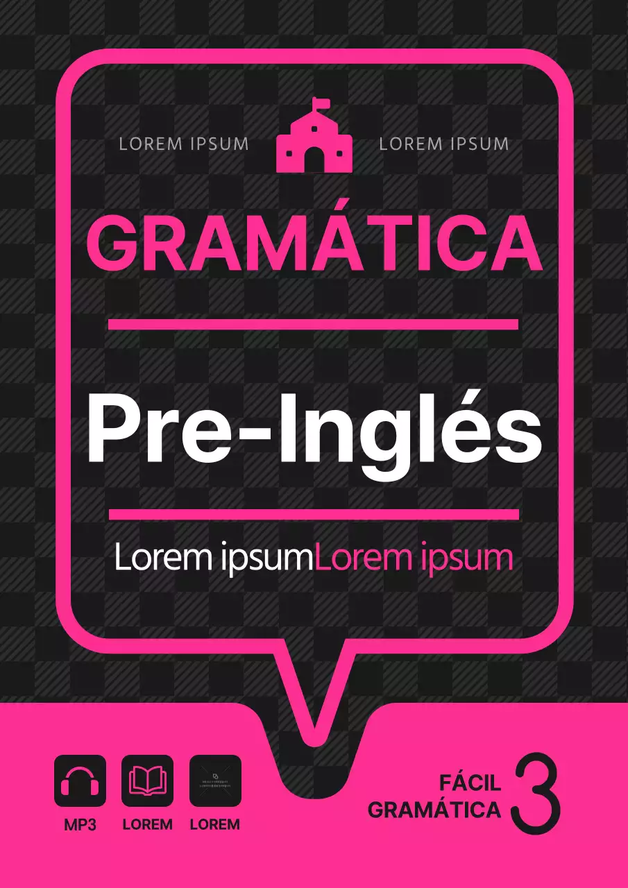 Concepto de burbuja de discurso negra y morada Libro de texto escolar de lengua inglesa