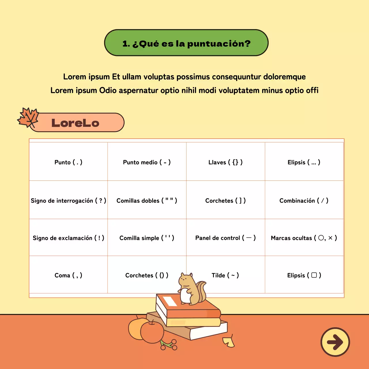 Material didáctico de coreano con simpáticas ilustraciones en amarillo y naranja