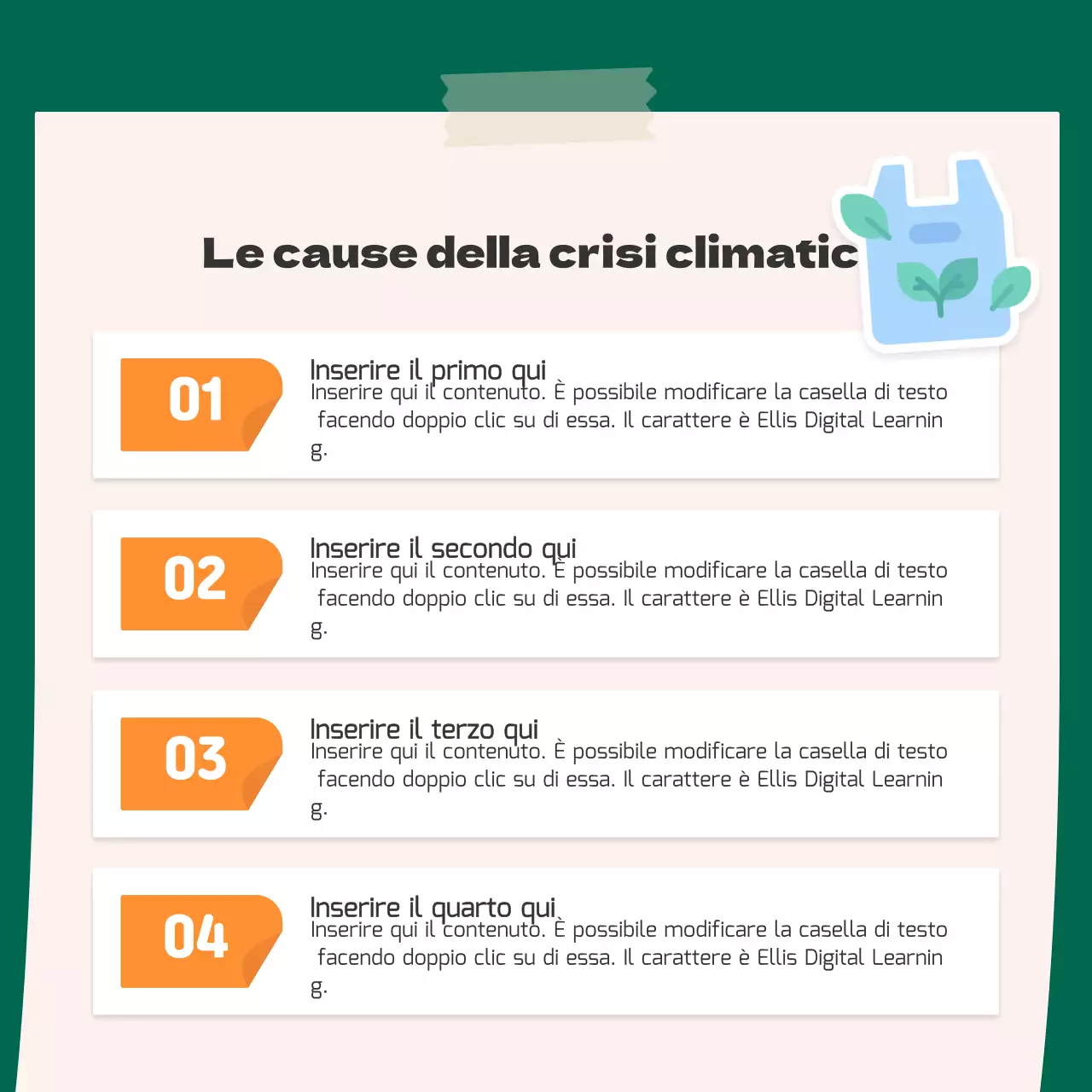 Un simpatico concetto di adesivo arancione e verde per l'ambiente CardNews