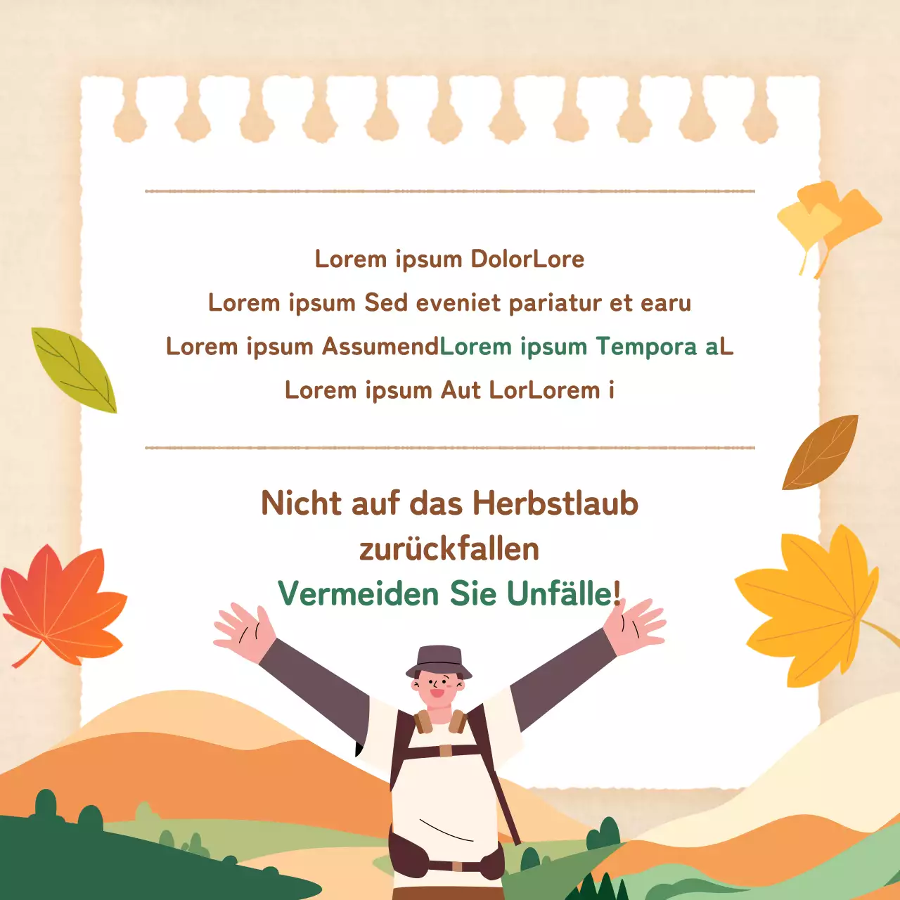 Werben Sie für moderne, einfache Herbstwanderungen in Orange und Beige