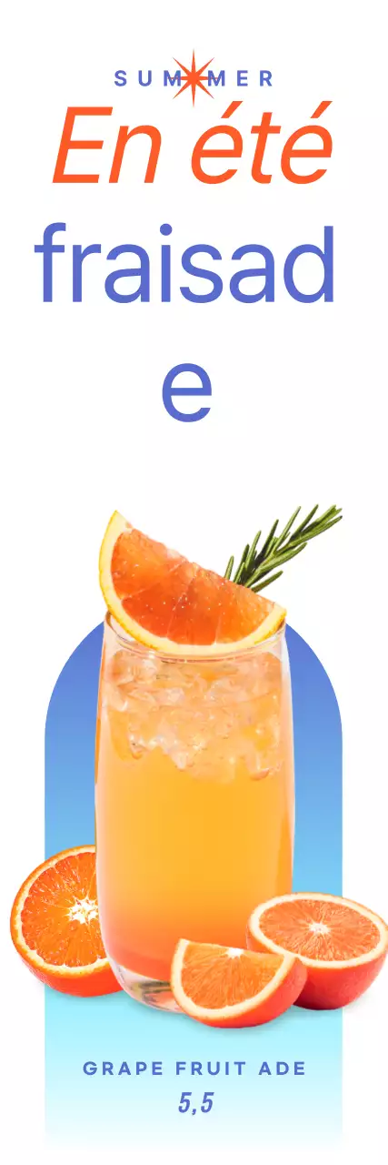 Une bannière d'inspiration estivale à l'extérieur d'un café avec un texte et des illustrations de boissons estivales.