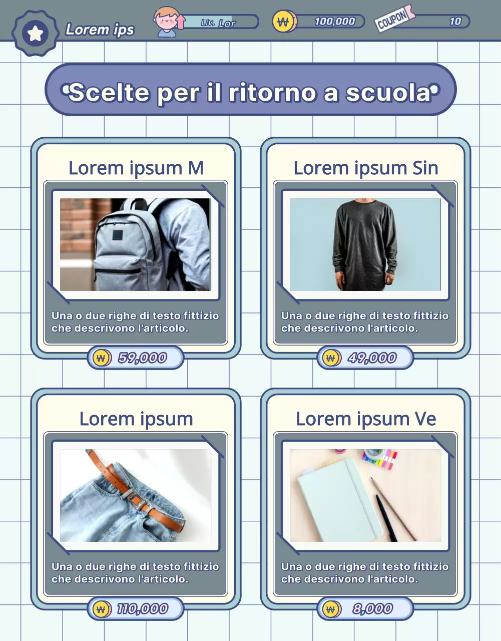 Articoli per il back-to-school con lavagna pastello ed elementi di schermo di gioco