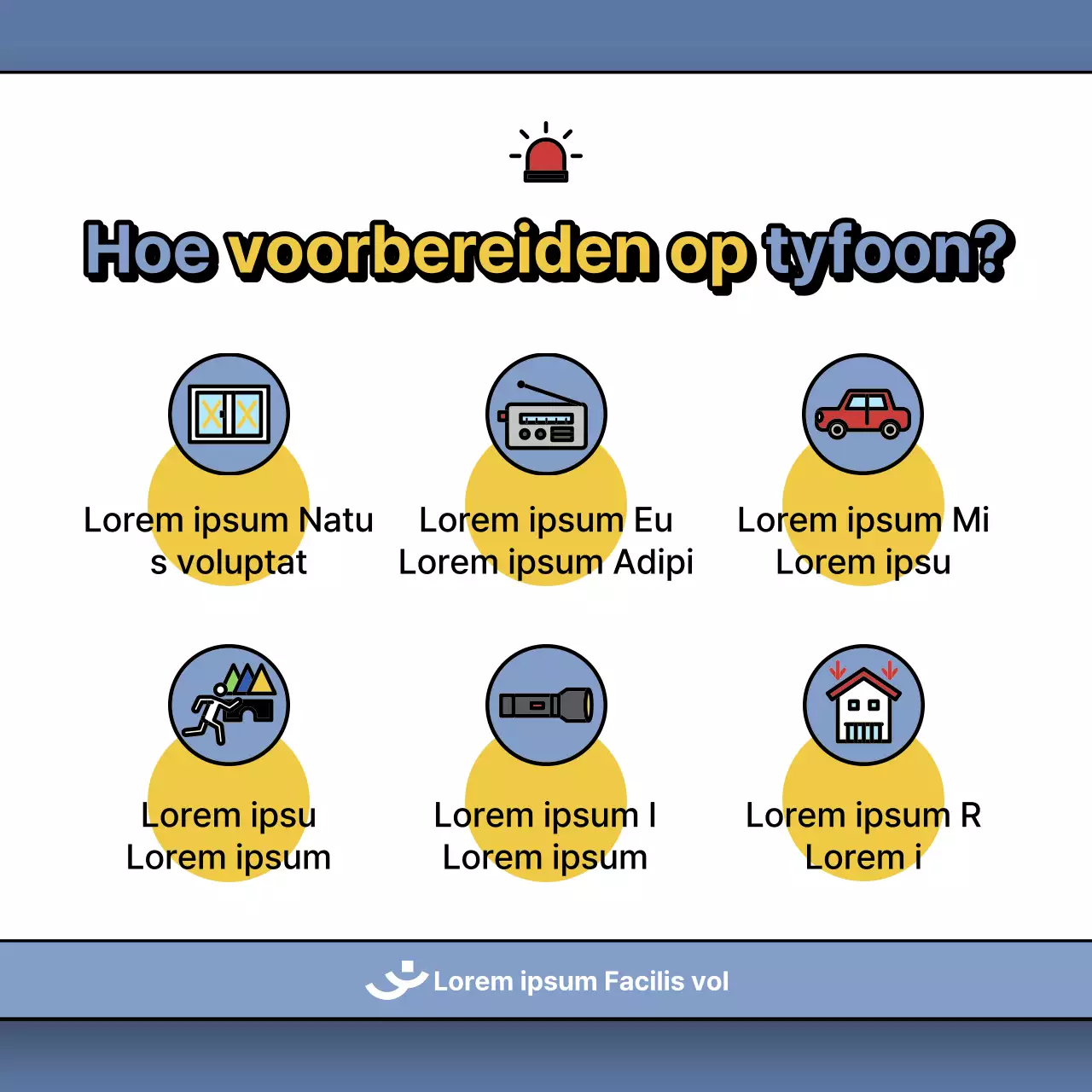 Een bericht over hoe om te gaan met tyfoonschade in blauw en geel