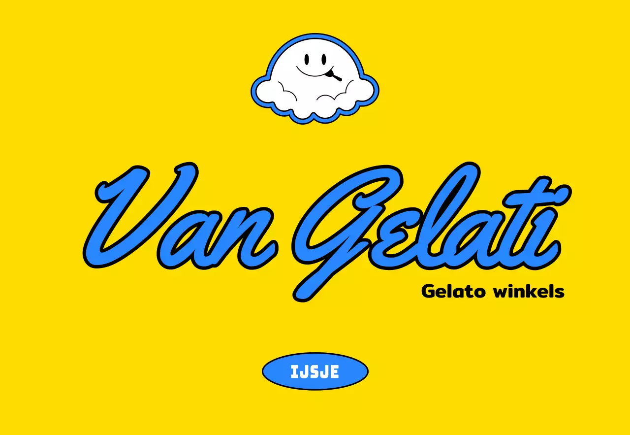 Promoot een schattig concept gelato winkel met een geel en blauw ijs karakter illustratie