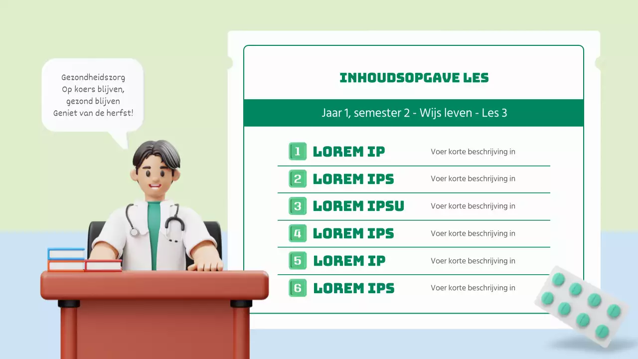 Inleiding tot het concept van seizoensgebonden gezondheidszorg met 3D-illustraties in chartreuse en lichtblauw.
