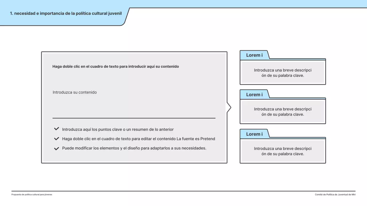 Una propuesta política con una ilustración limpia en azul claro y forma de punto índice.