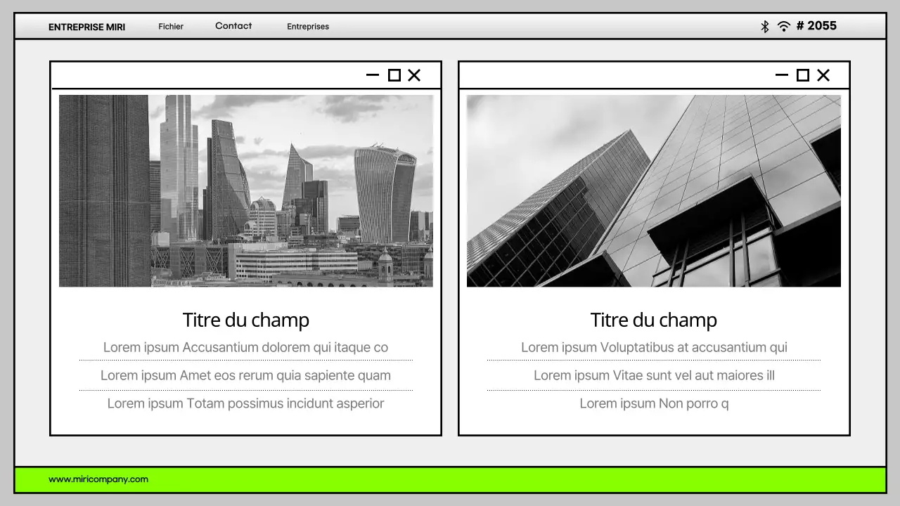 Interface utilisateur d'ordinateur simple en gris et chartreuse Profil de l'entreprise