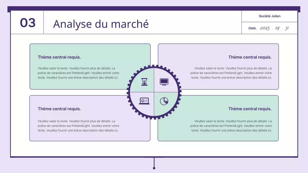 Une proposition avec des éléments de rouage de couleur violette et menthe