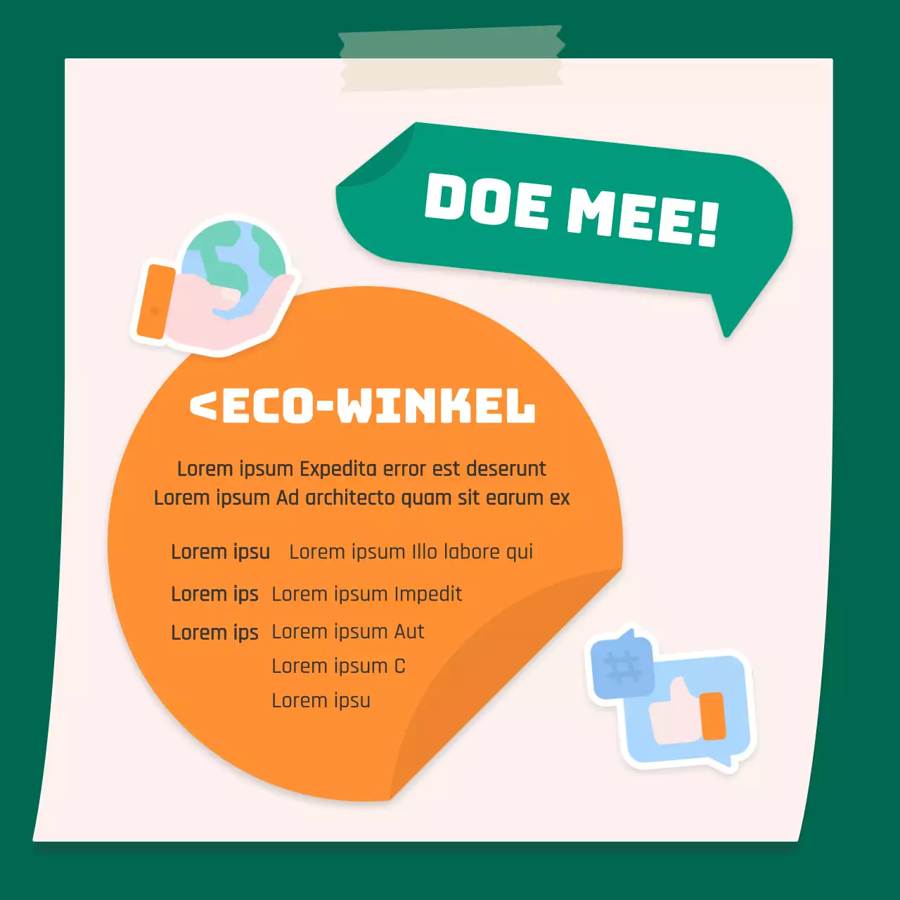 Een schattig oranje en groen stickerconcept voor het milieu CardNews