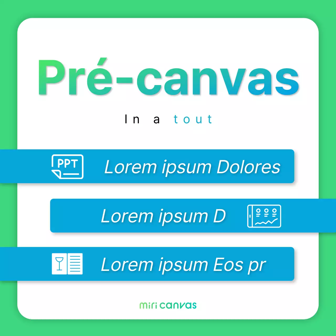 Publicité promotionnelle simple en vert et en bleu sur un pré-canvas