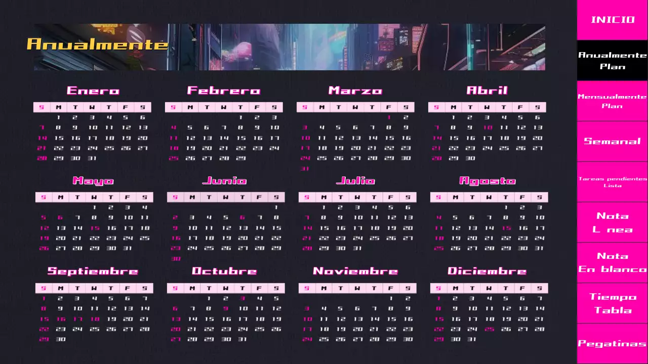 Agenda de animación CityPop en degradado negro y rosa