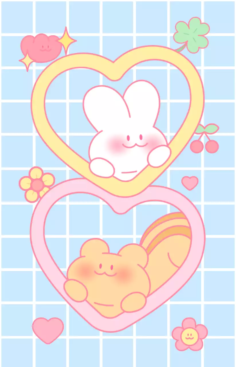 Produits dérivés présentant des illustrations colorées d'une journée dans la vie des personnages du lapin et de l'écureuil.