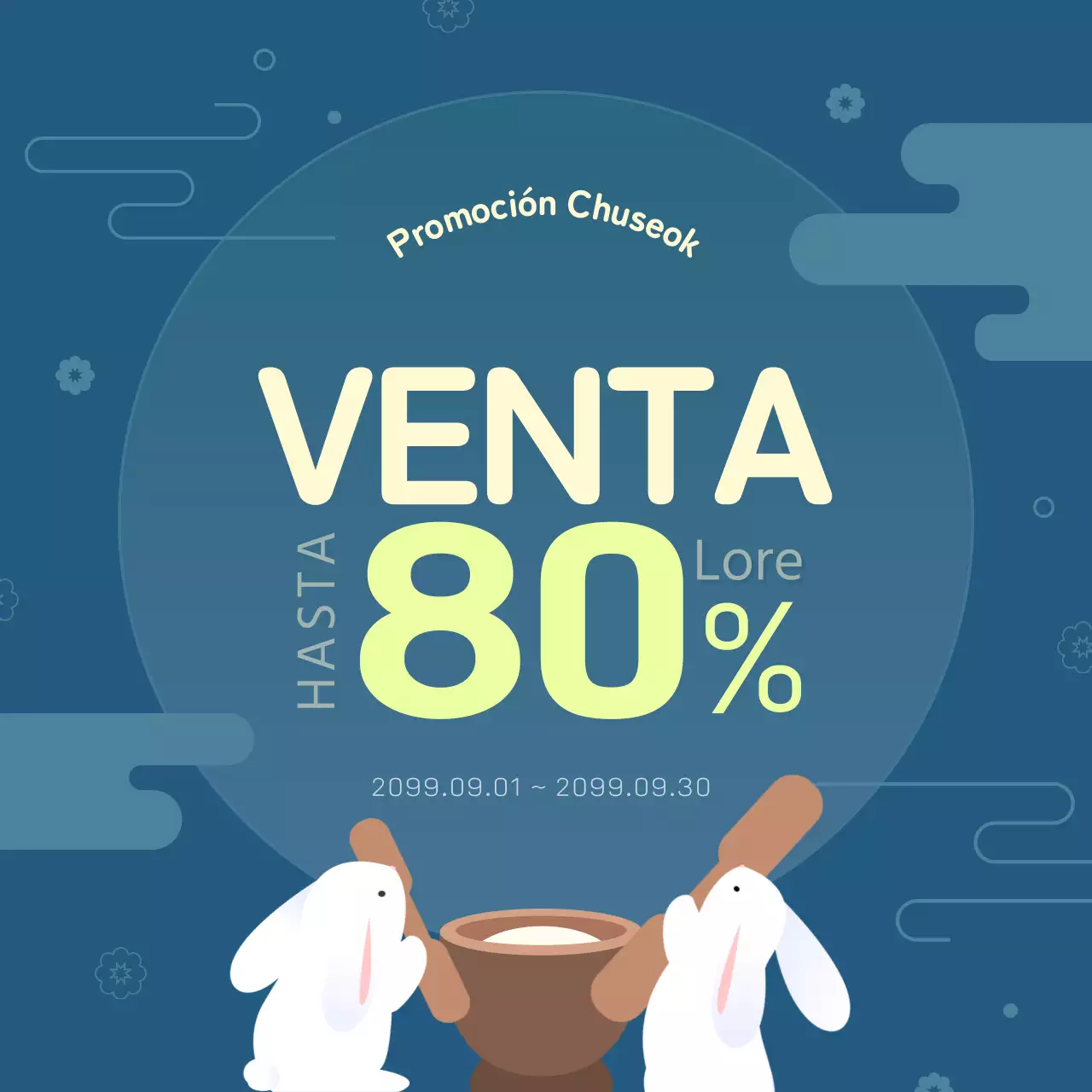 Anuncio de Chuseok con motivo tradicional y detalles en chartreuse