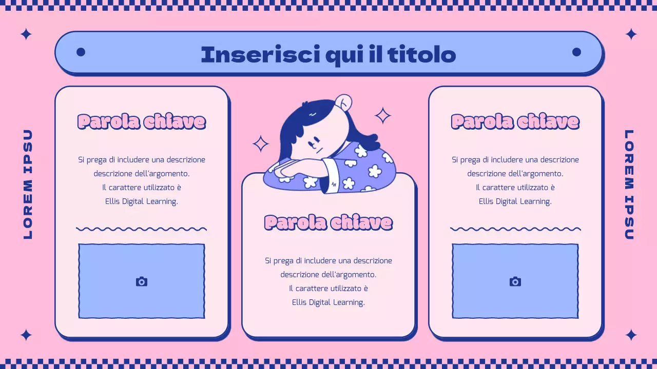 Introdurre il concetto di simpatici personaggi rosa e viola