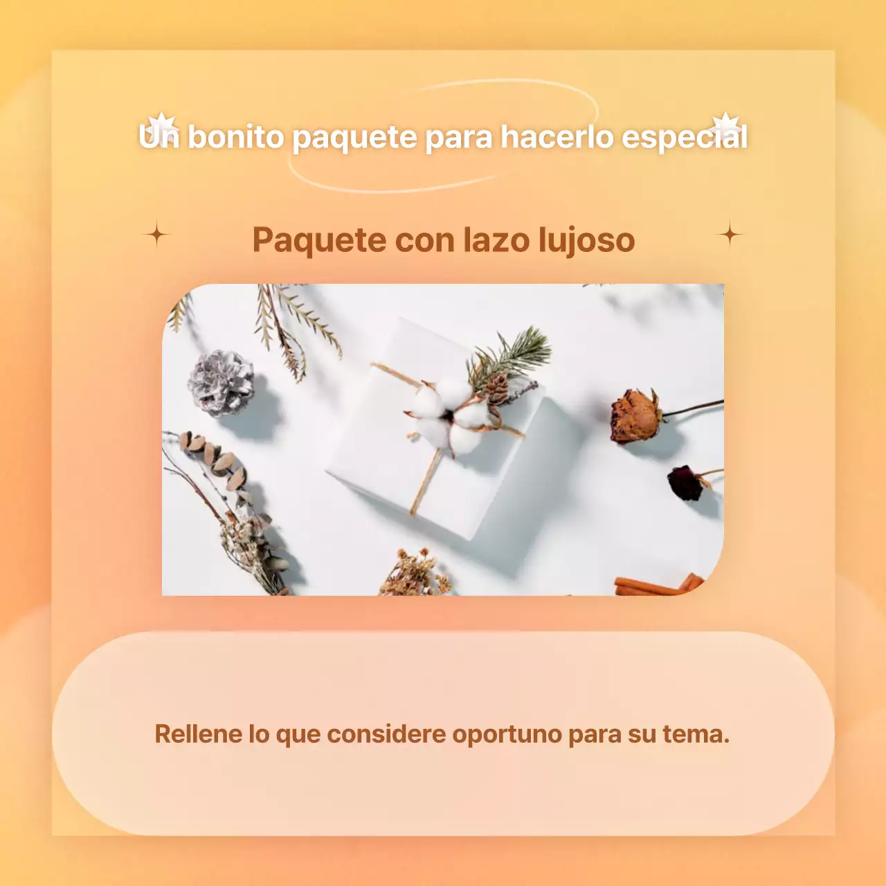 Evento de promoción de regalos emocionales con degradados naranjas