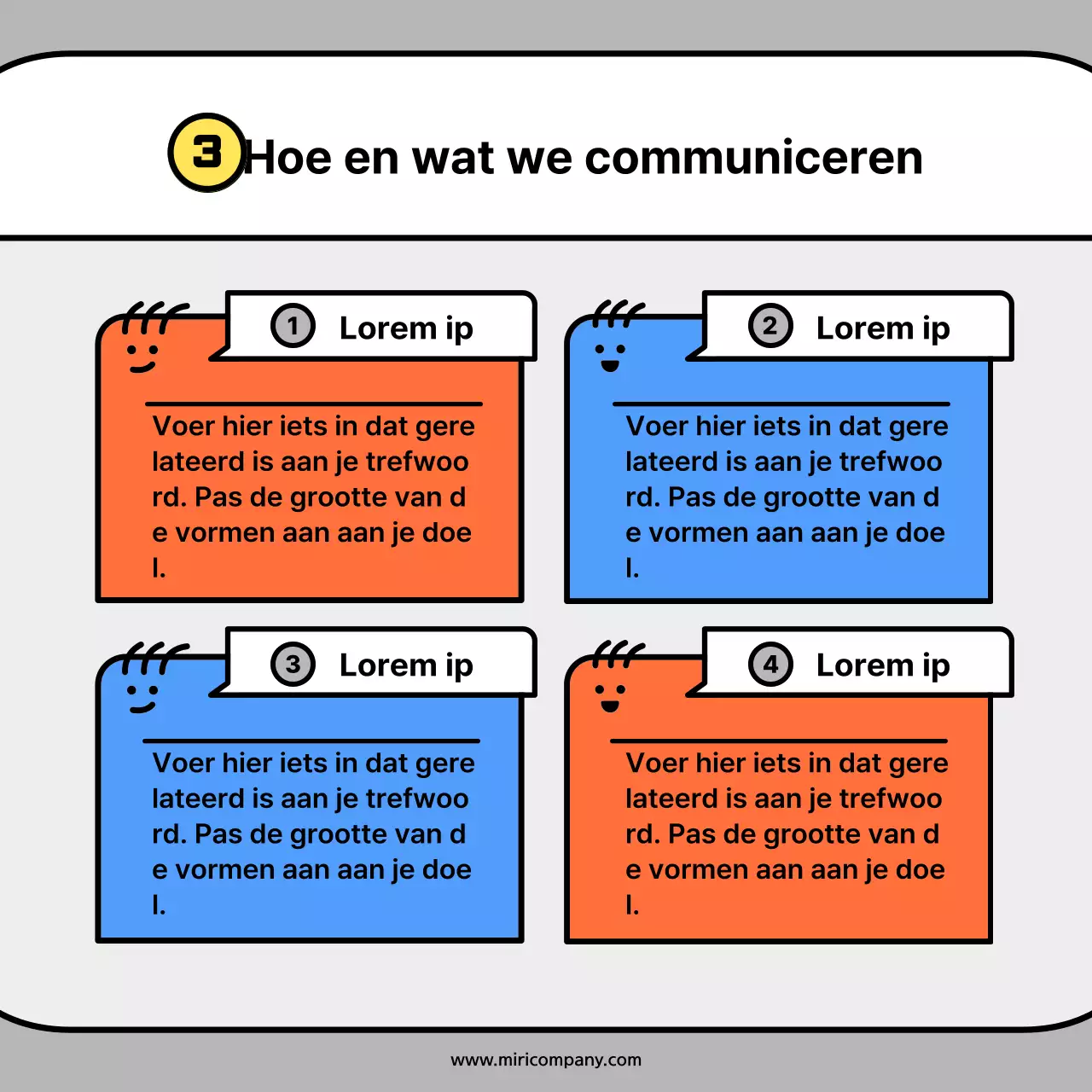 Schattige karaktervormpjes in oranje en blauwe conceptkaartenNews Kit