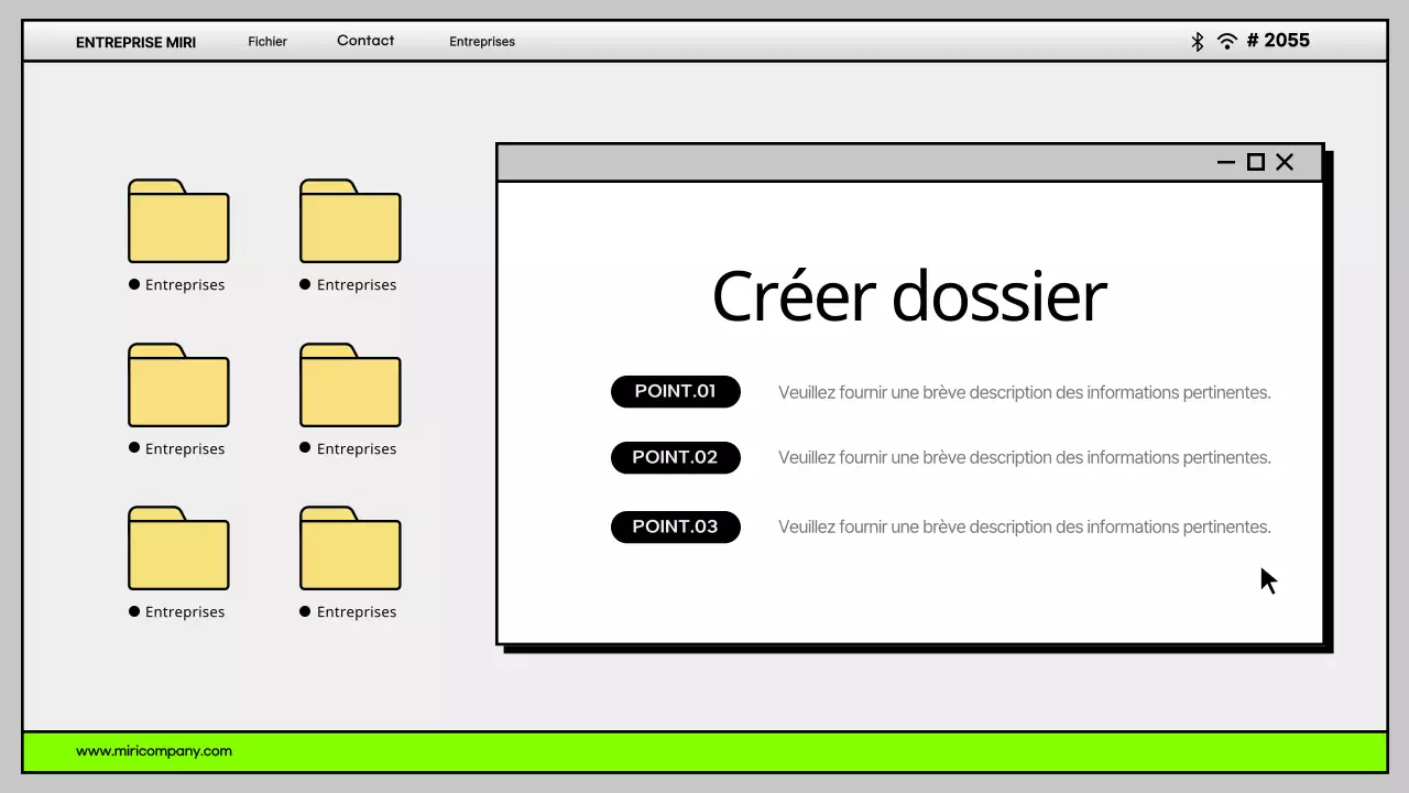 Interface utilisateur d'ordinateur simple en gris et chartreuse Profil de l'entreprise