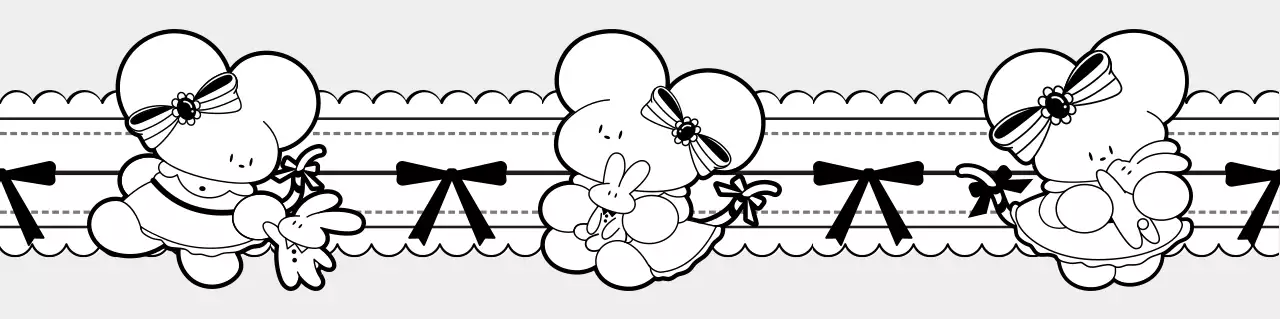 Objectos decorativos com ilustrações a preto e branco de personagens de ratinhos engraçados