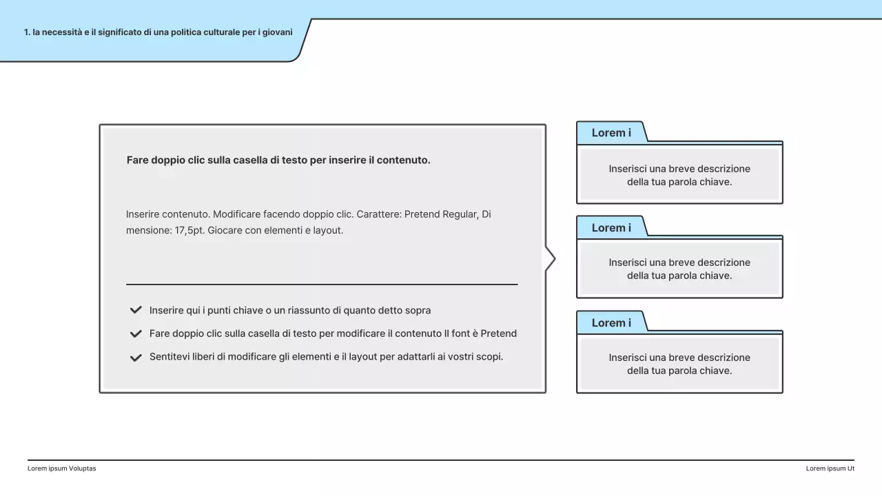 Una proposta politica con un'illustrazione pulita in azzurro e una forma a punto indice.