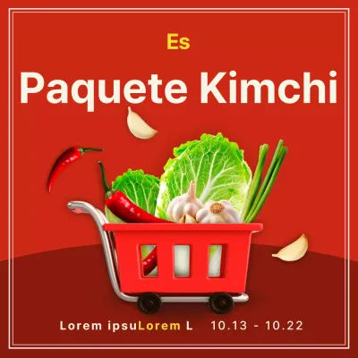 Anuncio de un paquete básico de kimchi rojo y amarillo.
