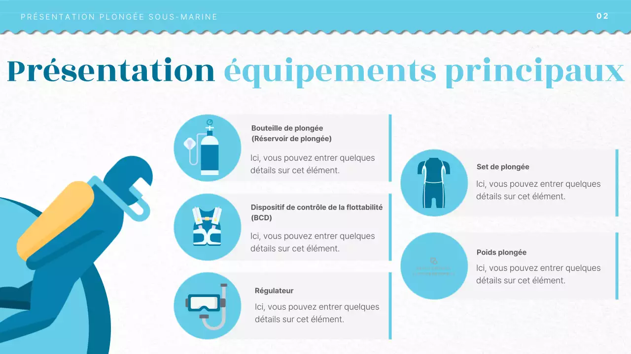 Introduction à la formation à la plongée sous-marine avec un concept d'illustration de l'océan bleu clair