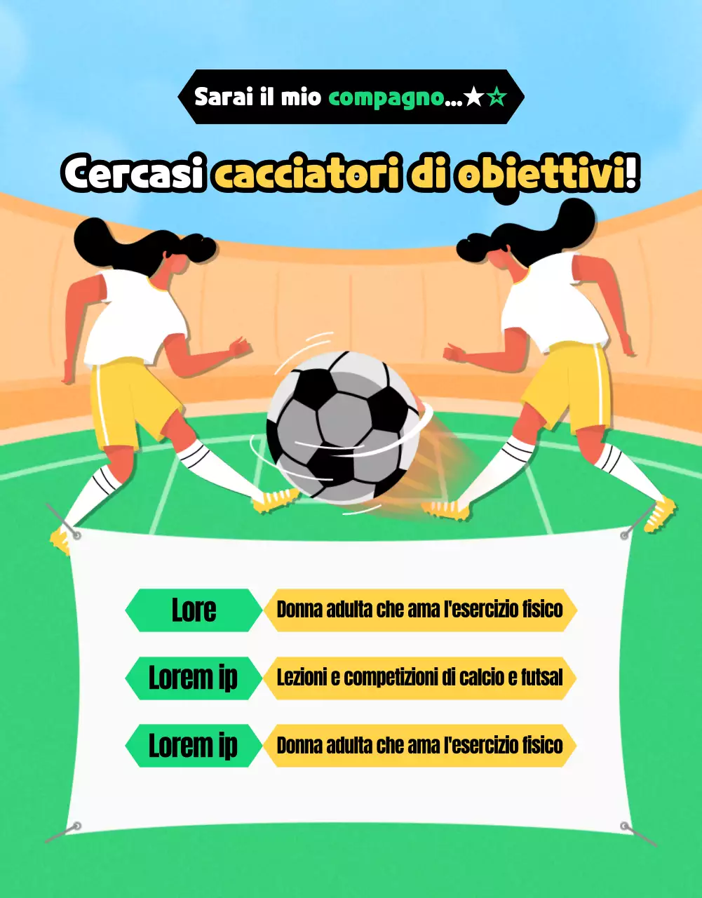 Ingaggio per il calcio femminile con un tocco di verde e giallo