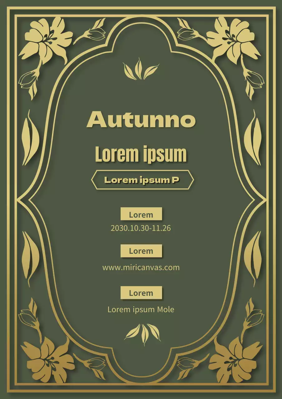 Fiera autunnale vintage con fiori e fogliame color oliva e oro