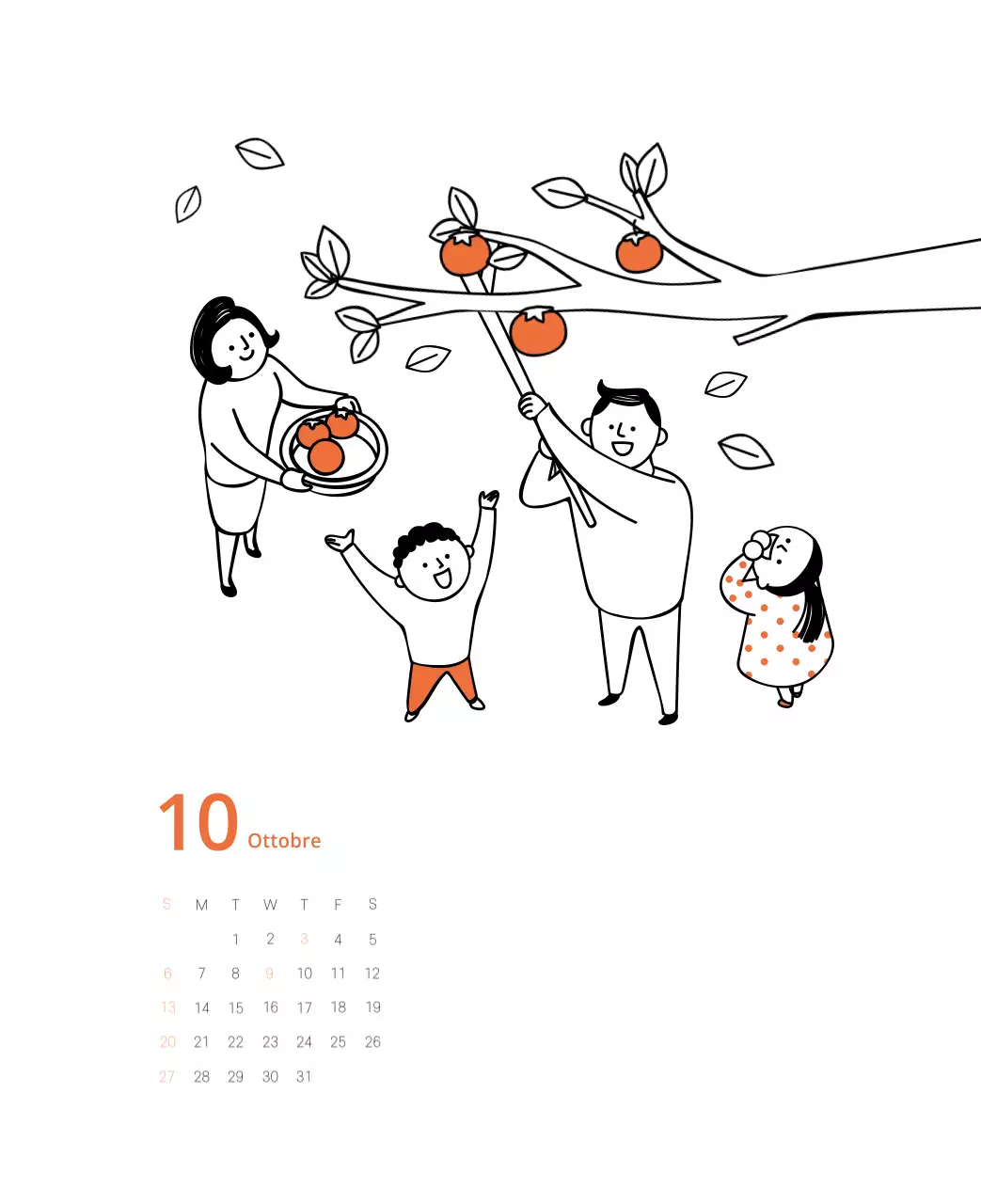 Calendario illustrato multicolore