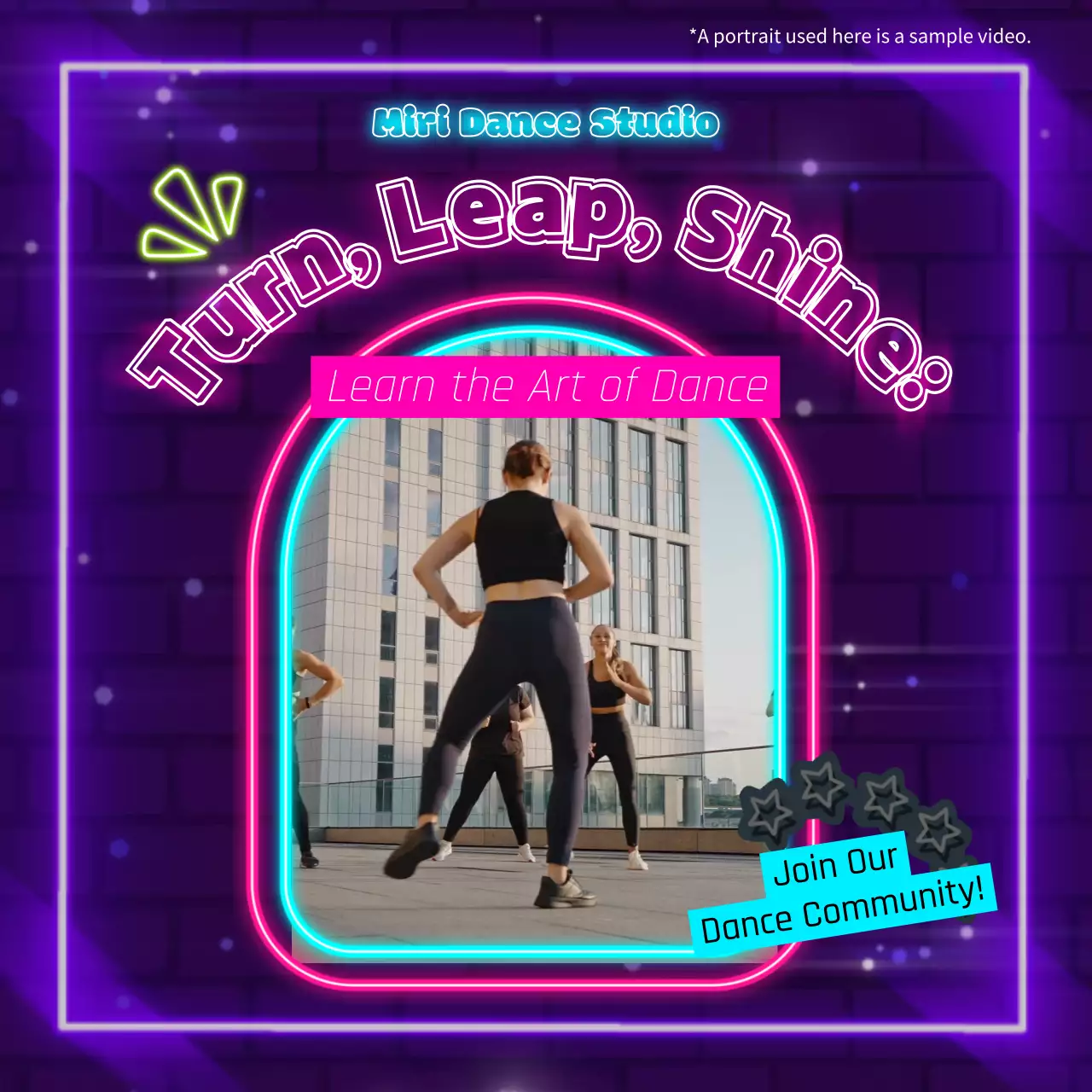 퍼플 및 네온 트렌디 댄스 클래스 홍보