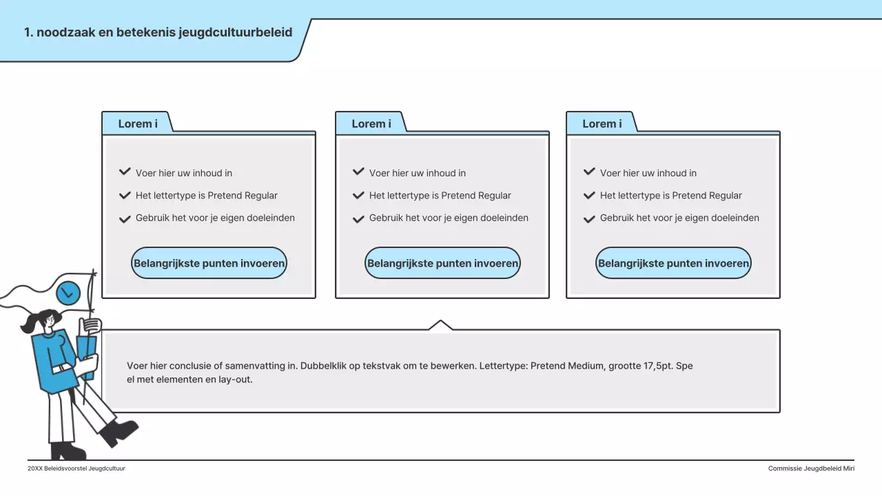 Een beleidsvoorstel met een strakke illustratie in lichtblauw en een indexpuntvorm.