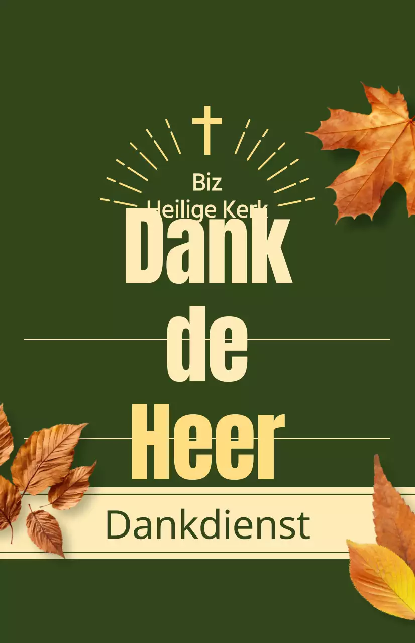 Een promotie voor de herfstdienst van een kerk met Thanksgiving-gerelateerde tekst en een foto-illustratie van vallende bladeren.