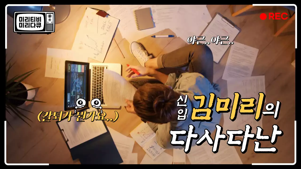 노랑과 검정의 다큐 패러디의 직장인 브이로그 짤