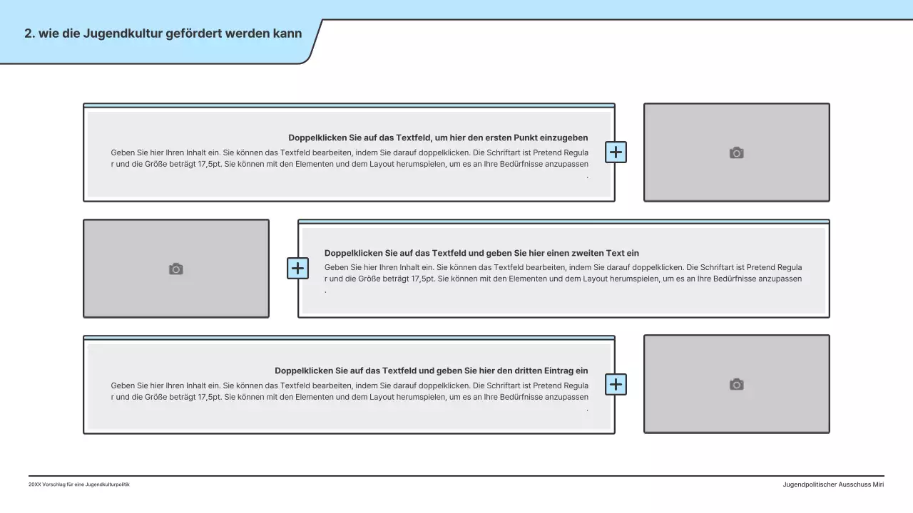 Ein politischer Vorschlag mit einer sauberen Illustration in Hellblau und einer Indexpunktform.