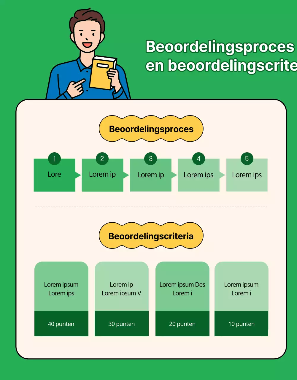 Groen en geel boek illustratie tagline wedstrijd