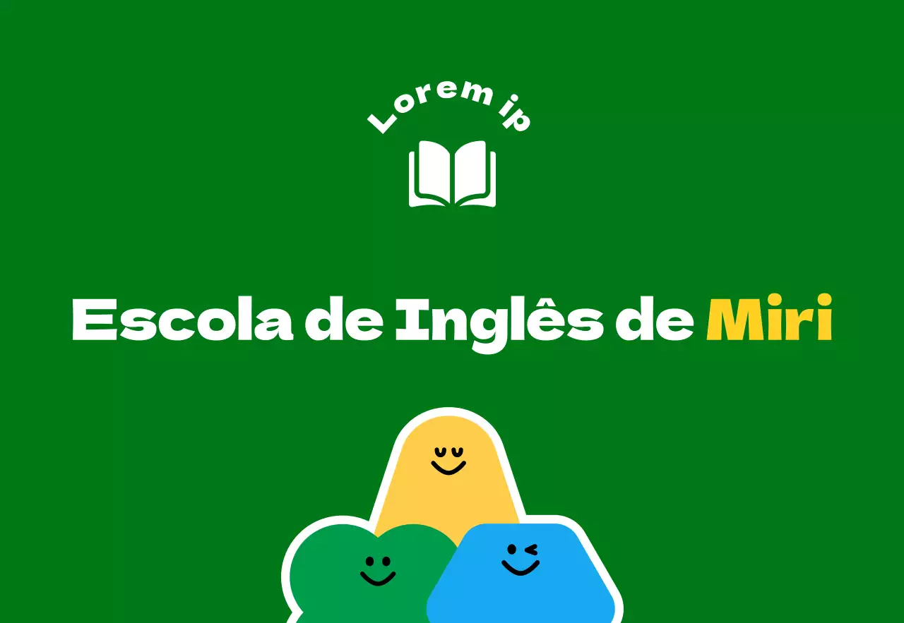 Para promover uma escola de inglês para alunos do ensino básico com uma ilustração de uma personagem de banda desenhada verde e amarela.