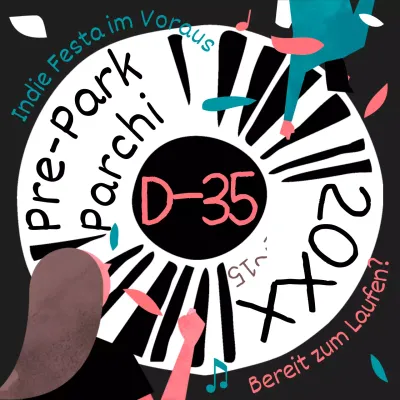 Werbung für das Festival mit schwarzer und rosa Pop-Art