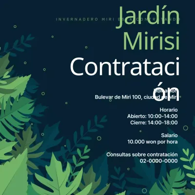 Anuncio de contratación de temática natural con fondo verde y puntos de texto verde lima V2