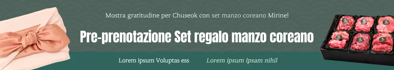 Promozione in pre-prenotazione per un lussuoso set regalo di carne di manzo coreana con sfondo verde a motivi tradizionali
