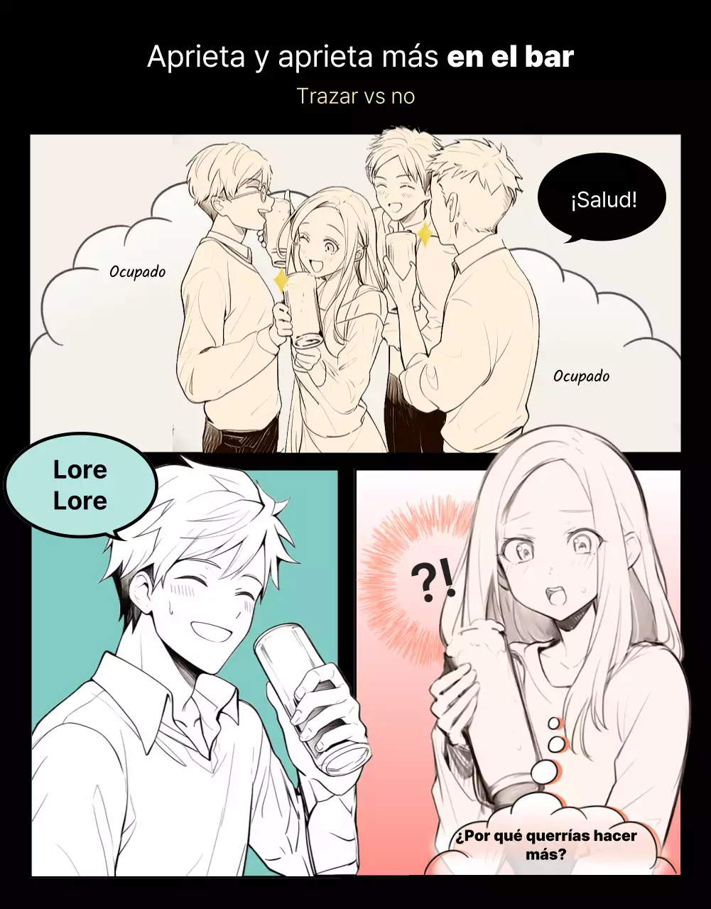 Webtoon de excitación masculina y femenina sobre fondo negro