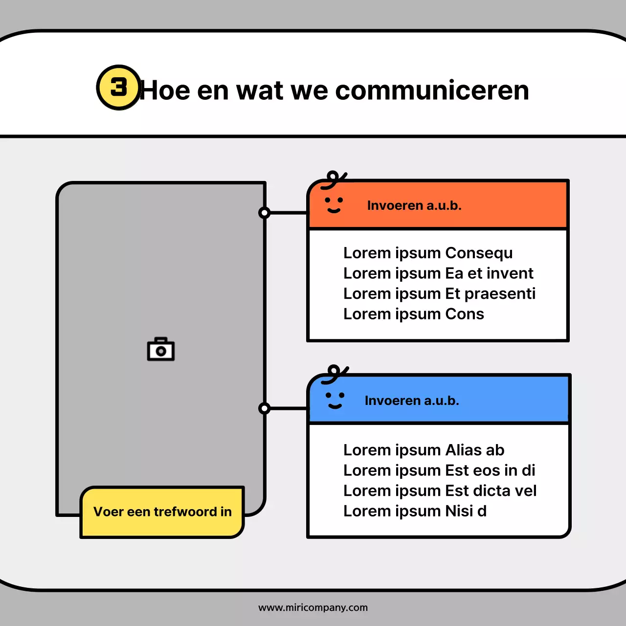 Schattige karaktervormpjes in oranje en blauwe conceptkaartenNews Kit