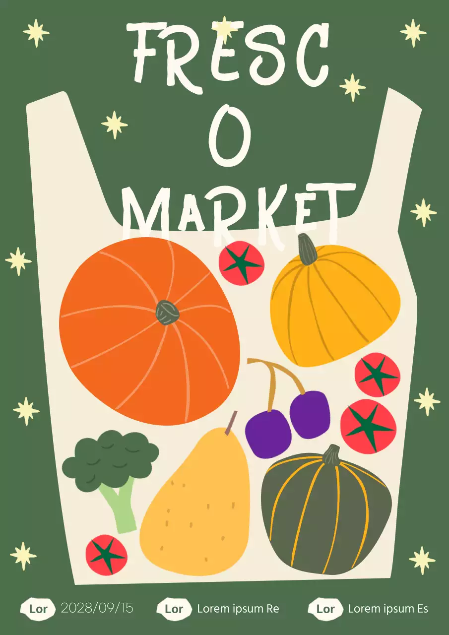 Ilustración de un carrito de la compra con fondo verde para promocionar productos agrícolas