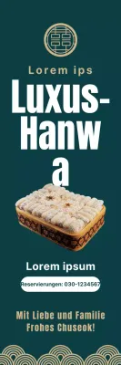 Förderung der Vorbestellung von koreanischen Chuseok-Snack-Sets mit traditionellen koreanischen Mustern auf einem luxuriösen türkisfarbenen Hintergrund.