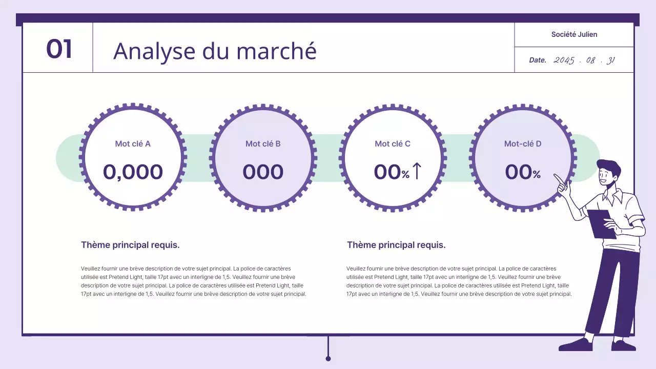 Une proposition avec des éléments de rouage de couleur violette et menthe