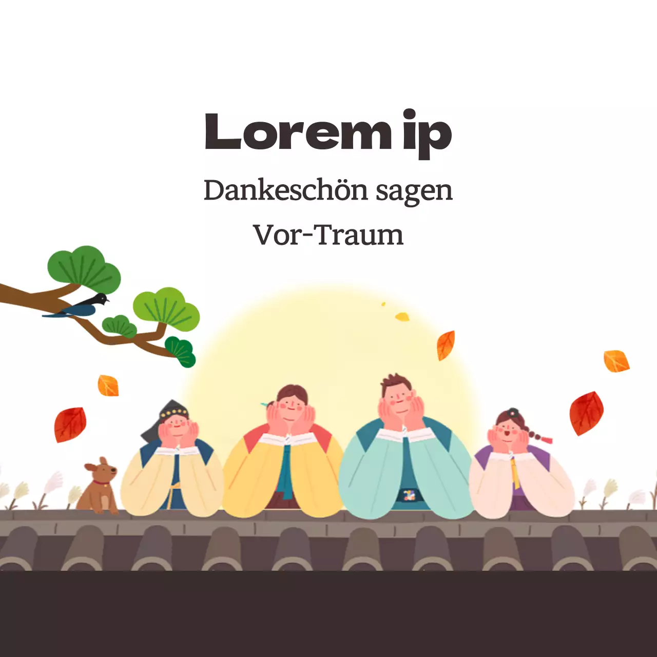 Mitten im Herbst mit gelbem Vollmond und einer in Hanboks gekleideten Familie