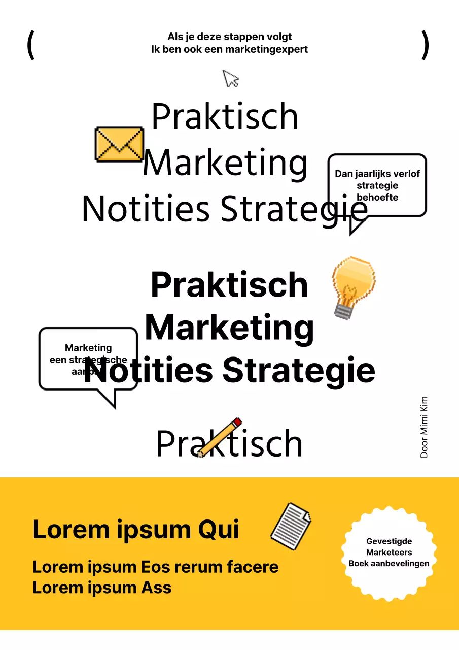 Marketingomslag met gele en zwarte tekst