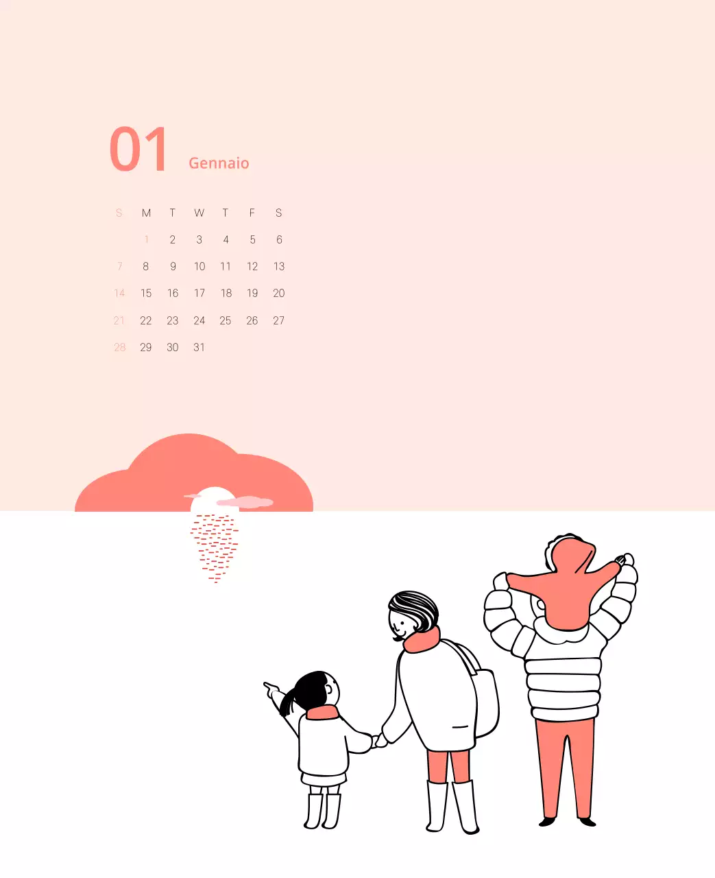 Calendario illustrato multicolore